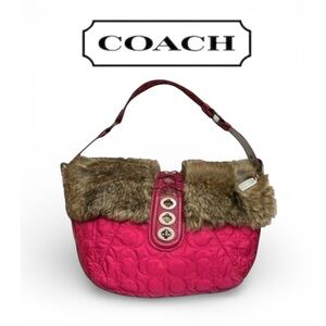 🚨RARE🚨Vintage Coach Fuchsia Quilted Hobo Bag with Rabbit Fur